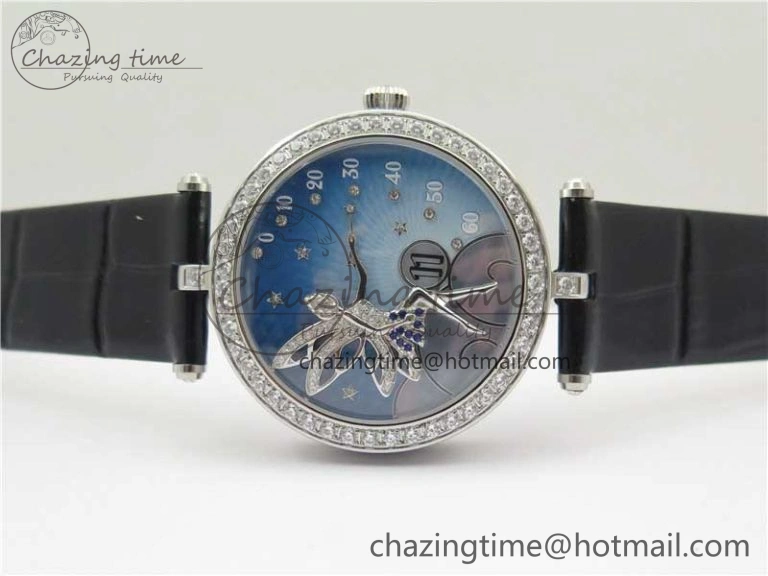 Lady Féerie Full Diamonds 5GF Best Edition Blue Dial on Leather Strap Quartz SmoothTexture 10016