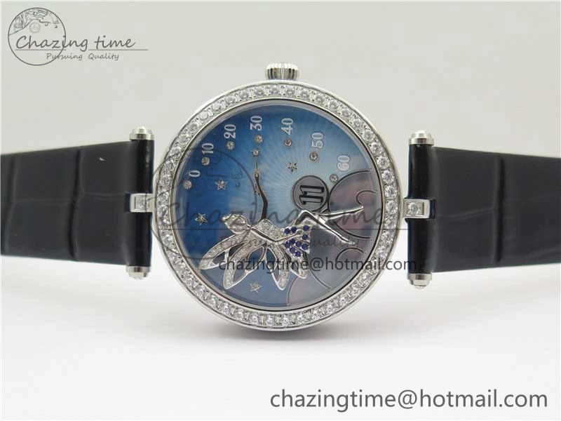 Lady Féerie Full Diamonds 5GF Best Edition Blue Dial on Leather Strap Quartz SmoothTexture 10016