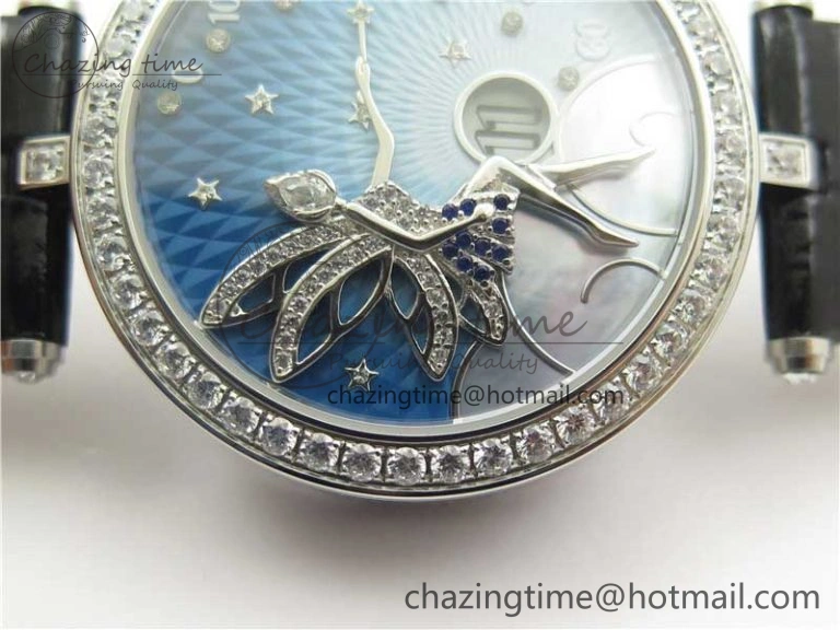 Lady Féerie Full Diamonds 5GF Best Edition Blue Dial on Leather Strap Quartz SmoothTexture 10016