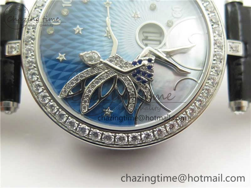 Lady Féerie Full Diamonds 5GF Best Edition Blue Dial on Leather Strap Quartz SmoothTexture 10016
