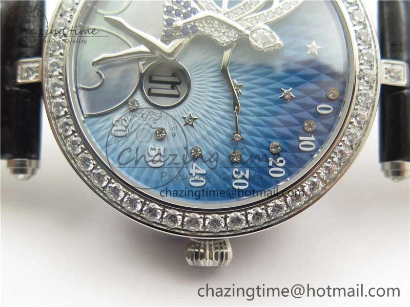 Lady Féerie Full Diamonds 5GF Best Edition Blue Dial on Leather Strap Quartz SmoothTexture 10016