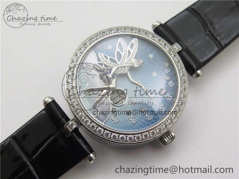Lady Féerie Full Diamonds 5GF Best Edition Blue Dial on Leather Strap Quartz SmoothTexture 10016