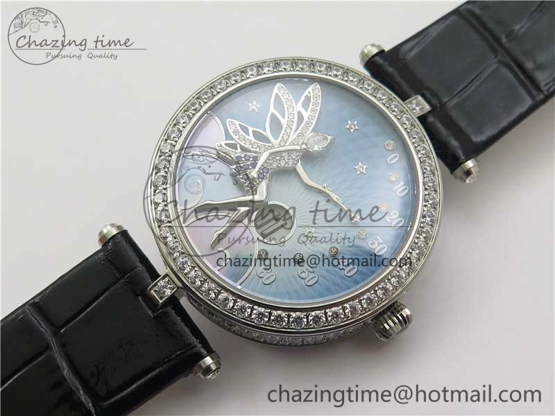 Lady Féerie Full Diamonds Case 5GF Best Edition Blue Dial on Leather Strap Quartz Affordable 10013
