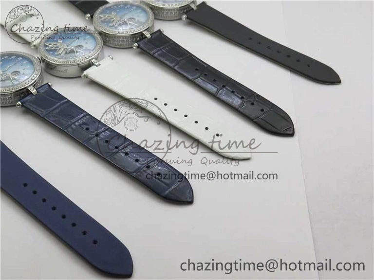 Lady Féerie Full Diamonds Case 5GF Best Edition Blue Dial on Leather Strap Quartz Affordable 10013