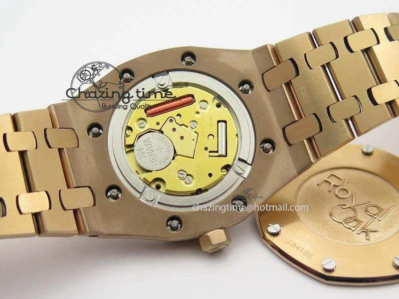 WeatherProof Lady Royal Oak 33mm 15000 RG JF 1:1 Best Edition Brown Textured Dial On RG Bracelet Ronda Quartz 5038