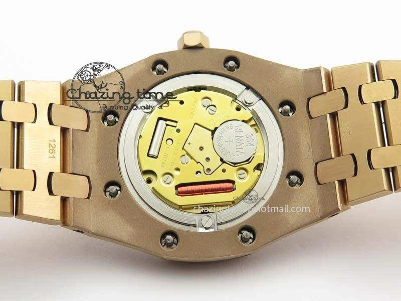 WeatherProof Lady Royal Oak 33mm 15000 RG JF 1:1 Best Edition Brown Textured Dial On RG Bracelet Ronda Quartz 5038
