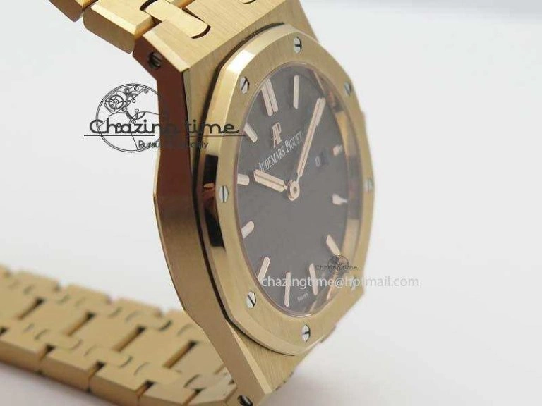 WeatherProof Lady Royal Oak 33mm 15000 RG JF 1:1 Best Edition Brown Textured Dial On RG Bracelet Ronda Quartz 5038