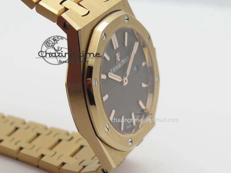 WeatherProof Lady Royal Oak 33mm 15000 RG JF 1:1 Best Edition Brown Textured Dial On RG Bracelet Ronda Quartz 5038