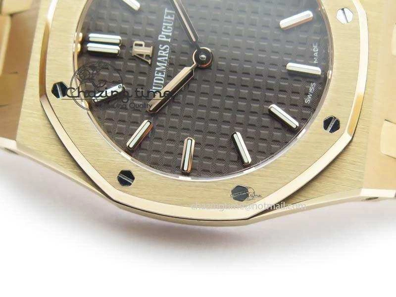 WeatherProof Lady Royal Oak 33mm 15000 RG JF 1:1 Best Edition Brown Textured Dial On RG Bracelet Ronda Quartz 5038