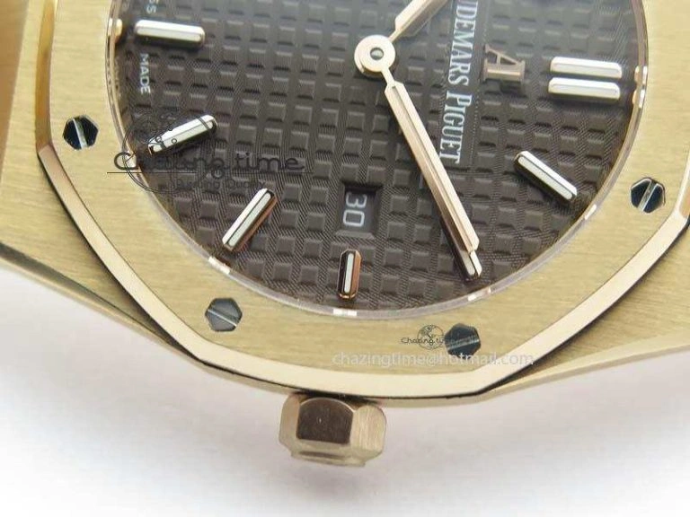 WeatherProof Lady Royal Oak 33mm 15000 RG JF 1:1 Best Edition Brown Textured Dial On RG Bracelet Ronda Quartz 5038