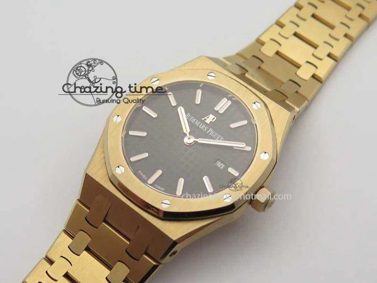 WeatherProof Lady Royal Oak 33mm 15000 RG JF 1:1 Best Edition Brown Textured Dial On RG Bracelet Ronda Quartz 5038