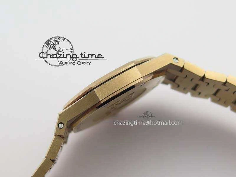 WeatherProof Lady Royal Oak 33mm 15000 RG JF 1:1 Best Edition Brown Textured Dial On RG Bracelet Ronda Quartz 5038
