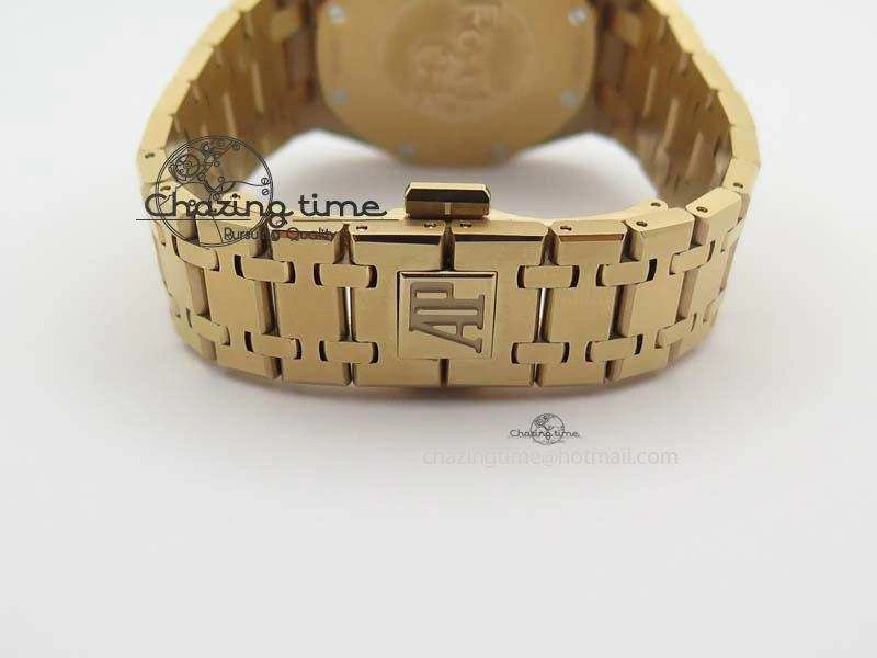 WeatherProof Lady Royal Oak 33mm 15000 RG JF 1:1 Best Edition Brown Textured Dial On RG Bracelet Ronda Quartz 5038