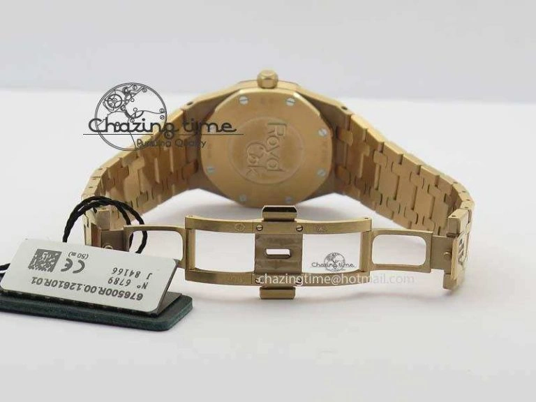 WeatherProof Lady Royal Oak 33mm 15000 RG JF 1:1 Best Edition Brown Textured Dial On RG Bracelet Ronda Quartz 5038