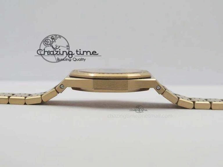 Lady Royal Oak 33mm 15000 RG JF 1:1 Best Edition White Dial Diamond Bezel On RG Bracelet Ronda Quartz Seasonal 5034