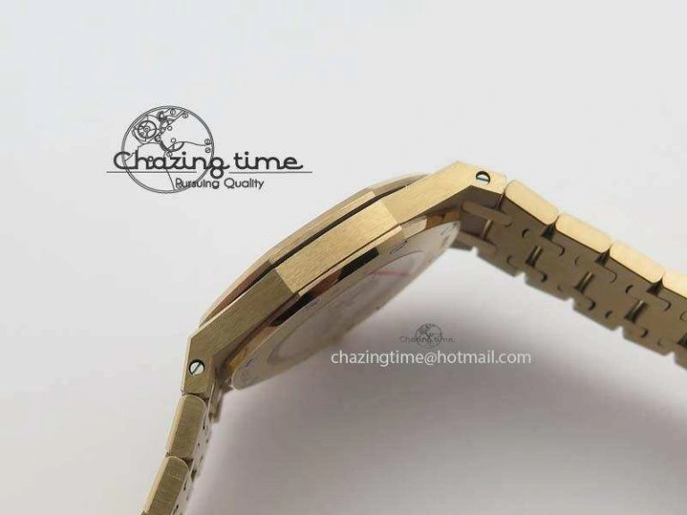 Lady Royal Oak 33mm 15000 RG JF 1:1 Best Edition White Dial Diamond Bezel On RG Bracelet Ronda Quartz Seasonal 5034