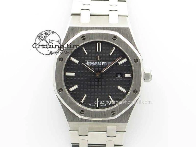 Lady Royal Oak 33mm 15000 SS JF 1:1 Best Edition Black Textured Dial On SS Bracelet Ronda Quartz Effortless 10778