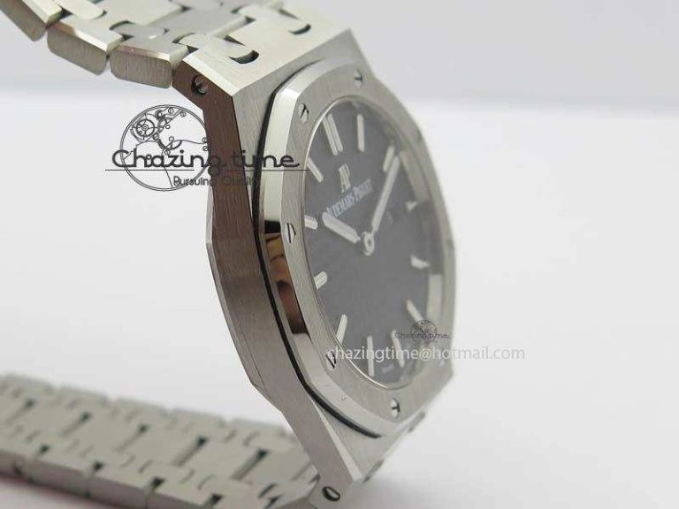 Lady Royal Oak 33mm 15000 SS JF 1:1 Best Edition Black Textured Dial On SS Bracelet Ronda Quartz Efficient 5056
