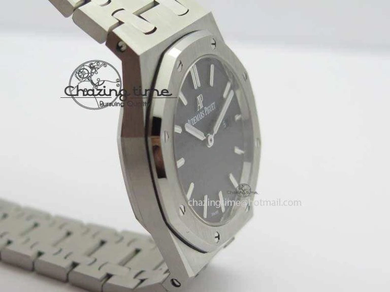 Lady Royal Oak 33mm 15000 SS JF 1:1 Best Edition Black Textured Dial On SS Bracelet Ronda Quartz Efficient 5056