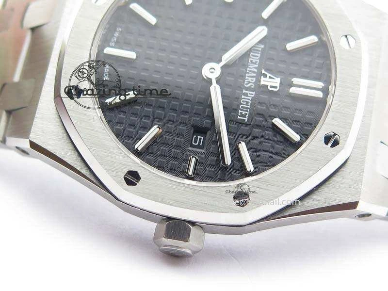 Lady Royal Oak 33mm 15000 SS JF 1:1 Best Edition Black Textured Dial On SS Bracelet Ronda Quartz Efficient 5056