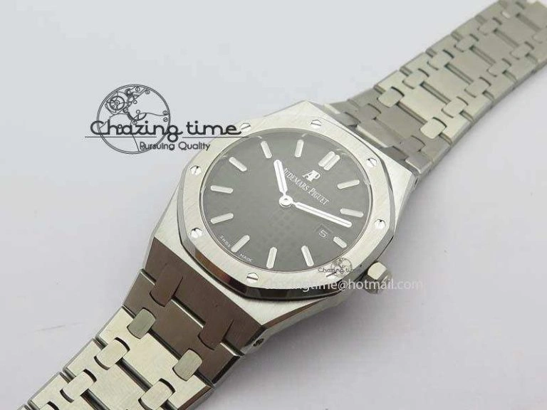 Lady Royal Oak 33mm 15000 SS JF 1:1 Best Edition Black Textured Dial On SS Bracelet Ronda Quartz Efficient 5056