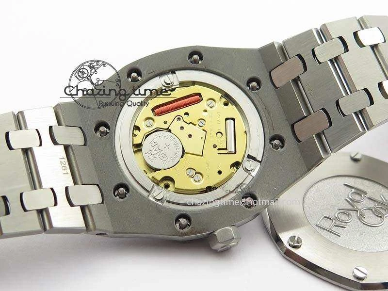 Lady Royal Oak 33mm 15000 SS JF 1:1 Best Edition Black Textured Dial On SS Bracelet Ronda Quartz Efficient 5056
