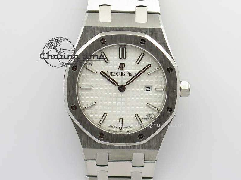 Minimalist Lady Royal Oak 33mm 15000 SS JF 1:1 Best Edition White Textured Dial On SS Bracelet Ronda Quartz 10779