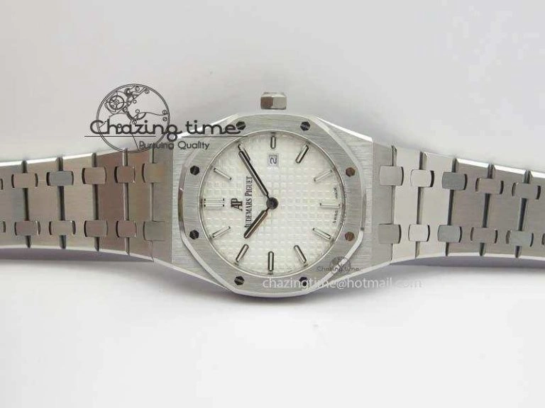 Minimalist Lady Royal Oak 33mm 15000 SS JF 1:1 Best Edition White Textured Dial On SS Bracelet Ronda Quartz 10779