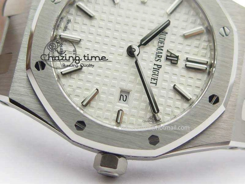 Minimalist Lady Royal Oak 33mm 15000 SS JF 1:1 Best Edition White Textured Dial On SS Bracelet Ronda Quartz 10779