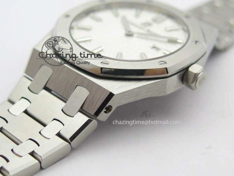 Minimalist Lady Royal Oak 33mm 15000 SS JF 1:1 Best Edition White Textured Dial On SS Bracelet Ronda Quartz 10779
