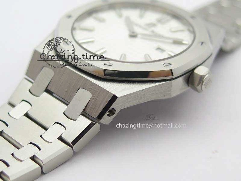 Minimalist Lady Royal Oak 33mm 15000 SS JF 1:1 Best Edition White Textured Dial On SS Bracelet Ronda Quartz 10779