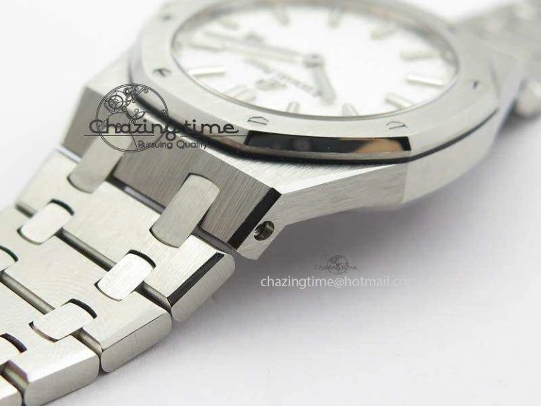 Minimalist Lady Royal Oak 33mm 15000 SS JF 1:1 Best Edition White Textured Dial On SS Bracelet Ronda Quartz 10779