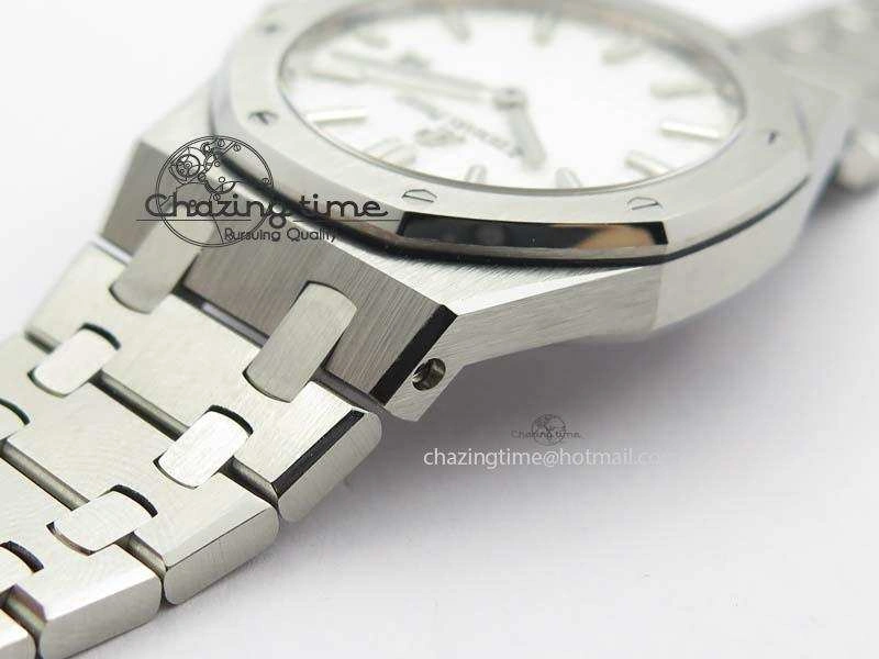 Minimalist Lady Royal Oak 33mm 15000 SS JF 1:1 Best Edition White Textured Dial On SS Bracelet Ronda Quartz 10779