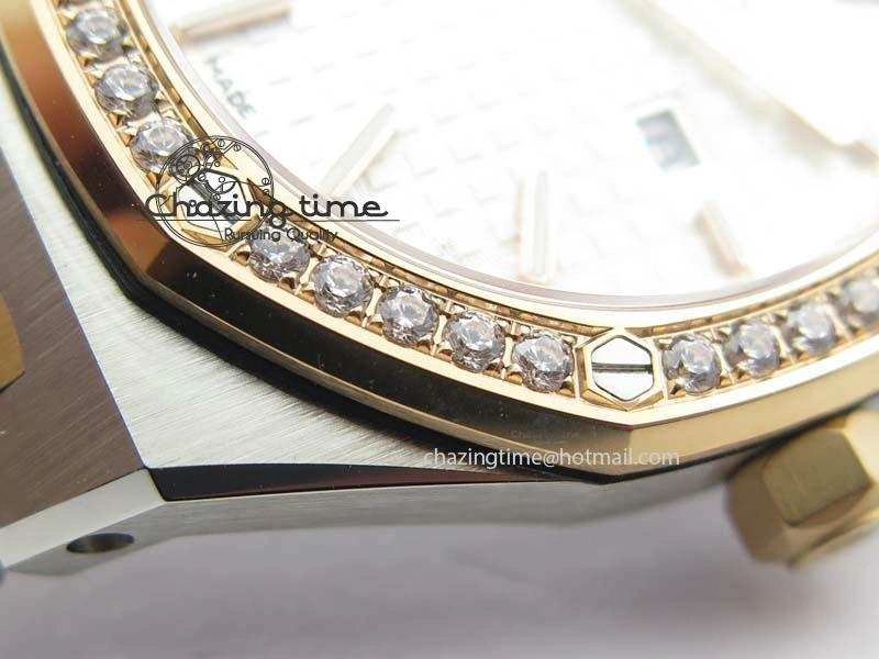 Lady Royal Oak 33mm 15000 SS RG JF 1:1 Best Edition White Dial Dia Bezel On SS RG Bracelet Ronda Quartz Timeless 5033
