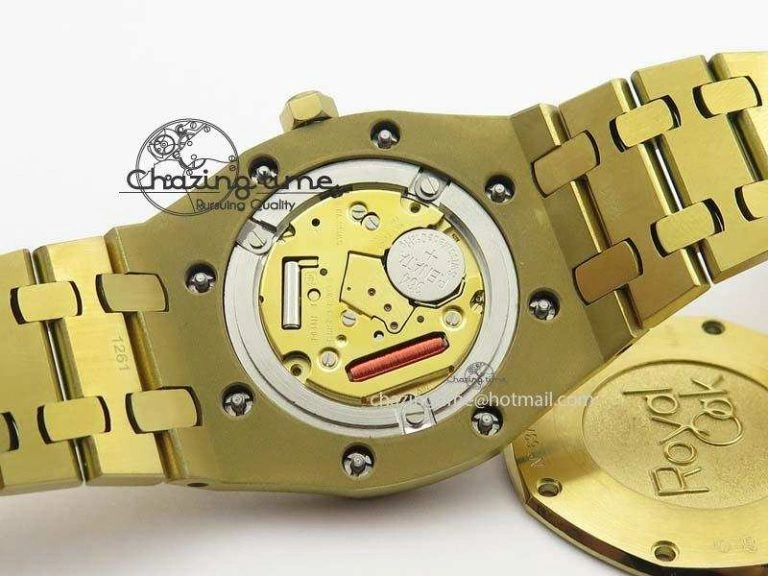 Lady Royal Oak 33mm 15000 YG JF 1:1 Best Edition Blue Textured Dial On YG Bracelet Ronda Quartz Youthful 10762