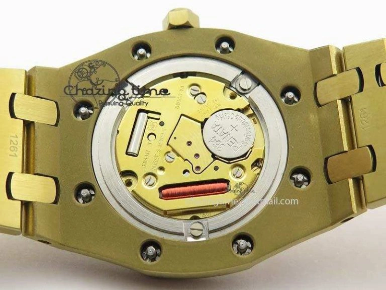 Lady Royal Oak 33mm 15000 YG JF 1:1 Best Edition Blue Textured Dial On YG Bracelet Ronda Quartz Youthful 10762