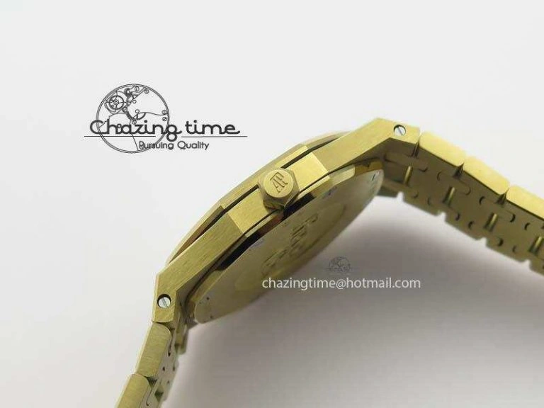 Lady Royal Oak 33mm 15000 YG JF 1:1 Best Edition Blue Textured Dial On YG Bracelet Ronda Quartz Youthful 10762