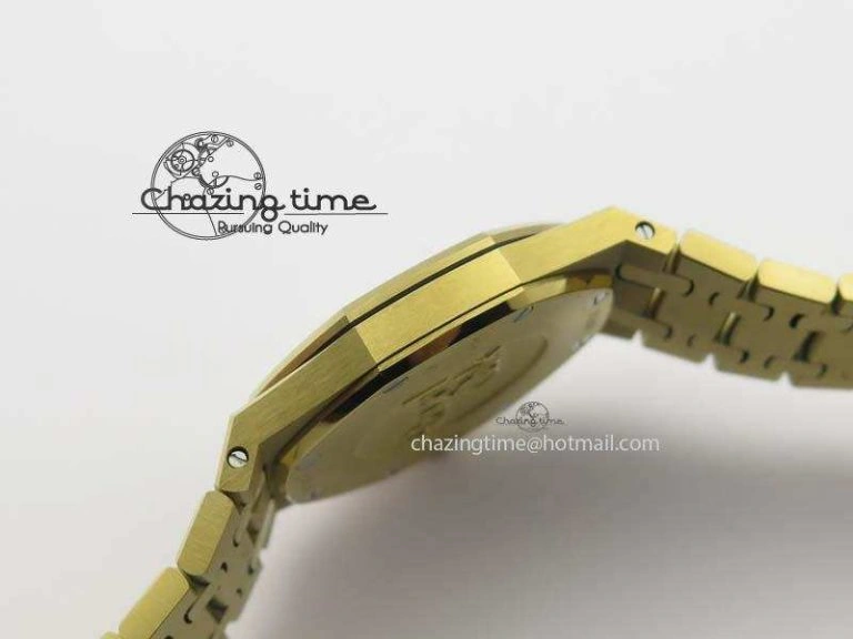 Lady Royal Oak 33mm 15000 YG JF 1:1 Best Edition Blue Textured Dial On YG Bracelet Ronda Quartz Youthful 10762