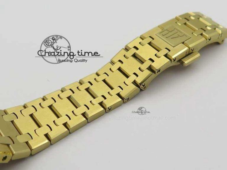 Lady Royal Oak 33mm 15000 YG JF 1:1 Best Edition Blue Textured Dial On YG Bracelet Ronda Quartz Youthful 10762