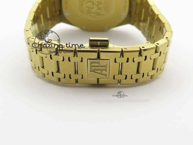 Lady Royal Oak 33mm 15000 YG JF 1:1 Best Edition Blue Textured Dial On YG Bracelet Ronda Quartz Youthful 10762