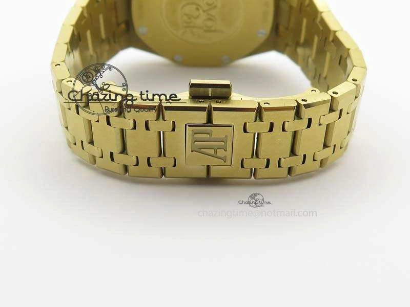 Lady Royal Oak 33mm 15000 YG JF 1:1 Best Edition Blue Textured Dial On YG Bracelet Ronda Quartz Youthful 10762