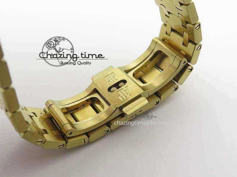 Lady Royal Oak 33mm 15000 YG JF 1:1 Best Edition Blue Textured Dial On YG Bracelet Ronda Quartz Youthful 10762