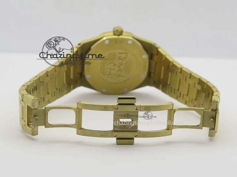 Lady Royal Oak 33mm 15000 YG JF 1:1 Best Edition Blue Textured Dial On YG Bracelet Ronda Quartz Youthful 10762