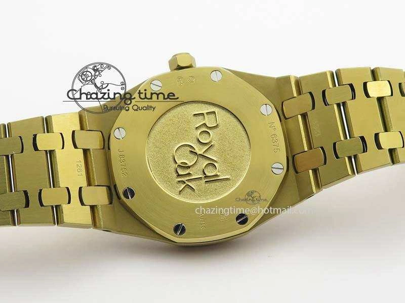 Bold Lady Royal Oak 33mm 15000 YG JF 1:1 Best Edition White Textured Dial On YG Bracelet Ronda Quartz 5035