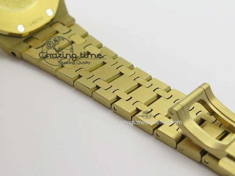 Bold Lady Royal Oak 33mm 15000 YG JF 1:1 Best Edition White Textured Dial On YG Bracelet Ronda Quartz 5035