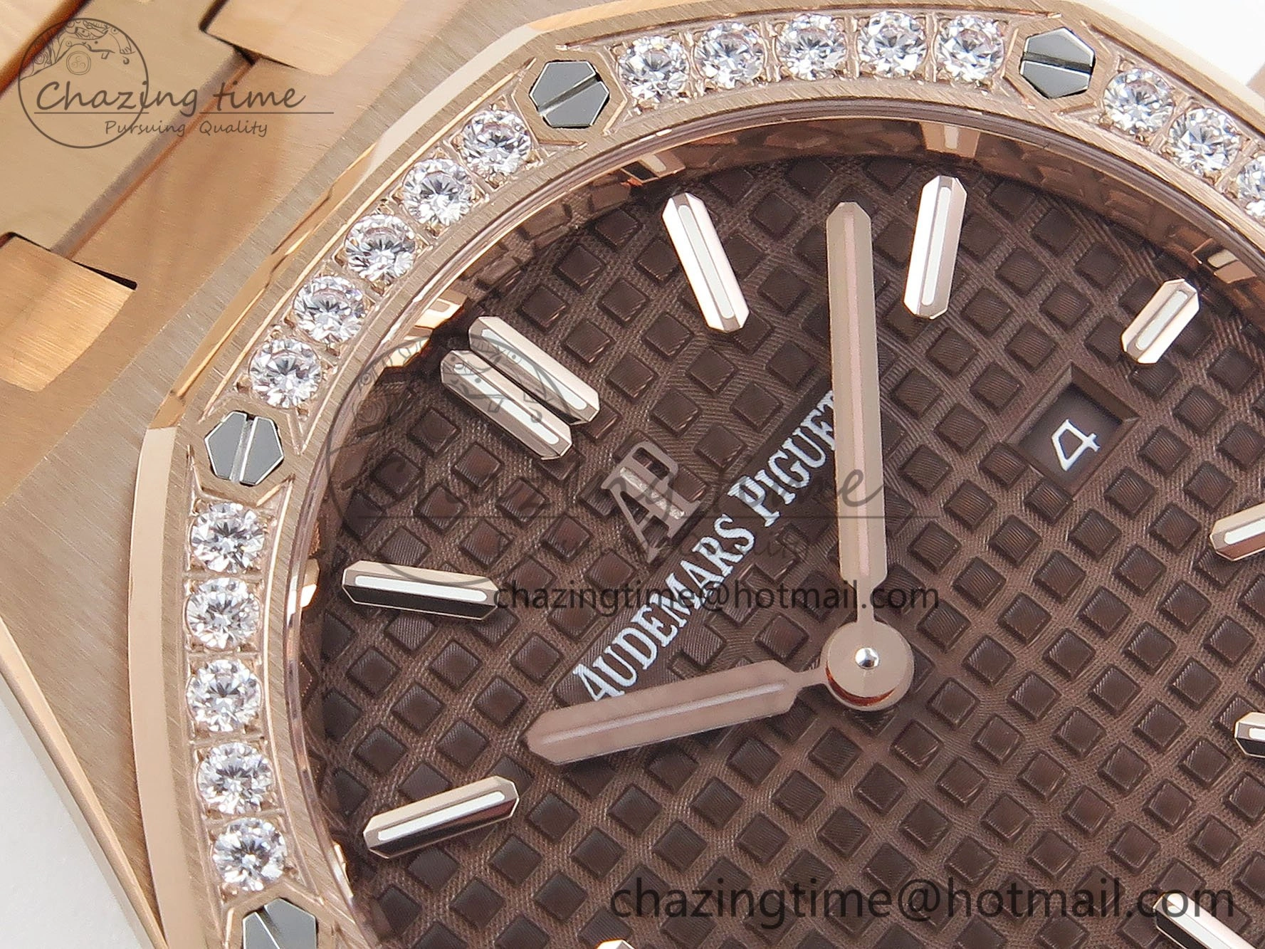Lady Royal Oak 33mm 67651 Diamonds Bezel RG ZF 1:1 Best Edition Brown Textured Dial on RG Bracelet RONDA Quartz Durable 4469
