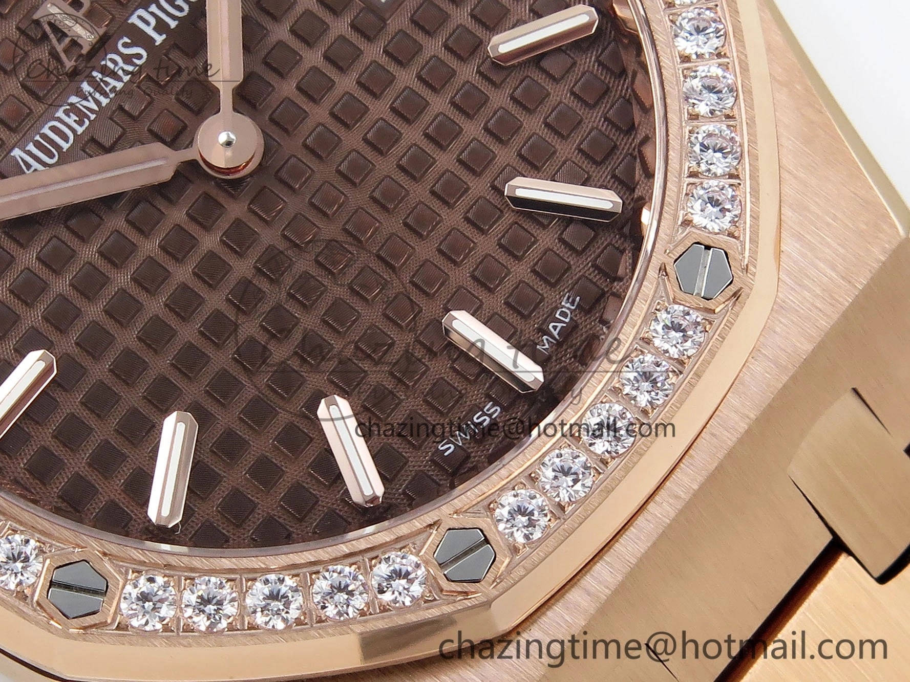 Lady Royal Oak 33mm 67651 Diamonds Bezel RG ZF 1:1 Best Edition Brown Textured Dial on RG Bracelet RONDA Quartz Durable 4469