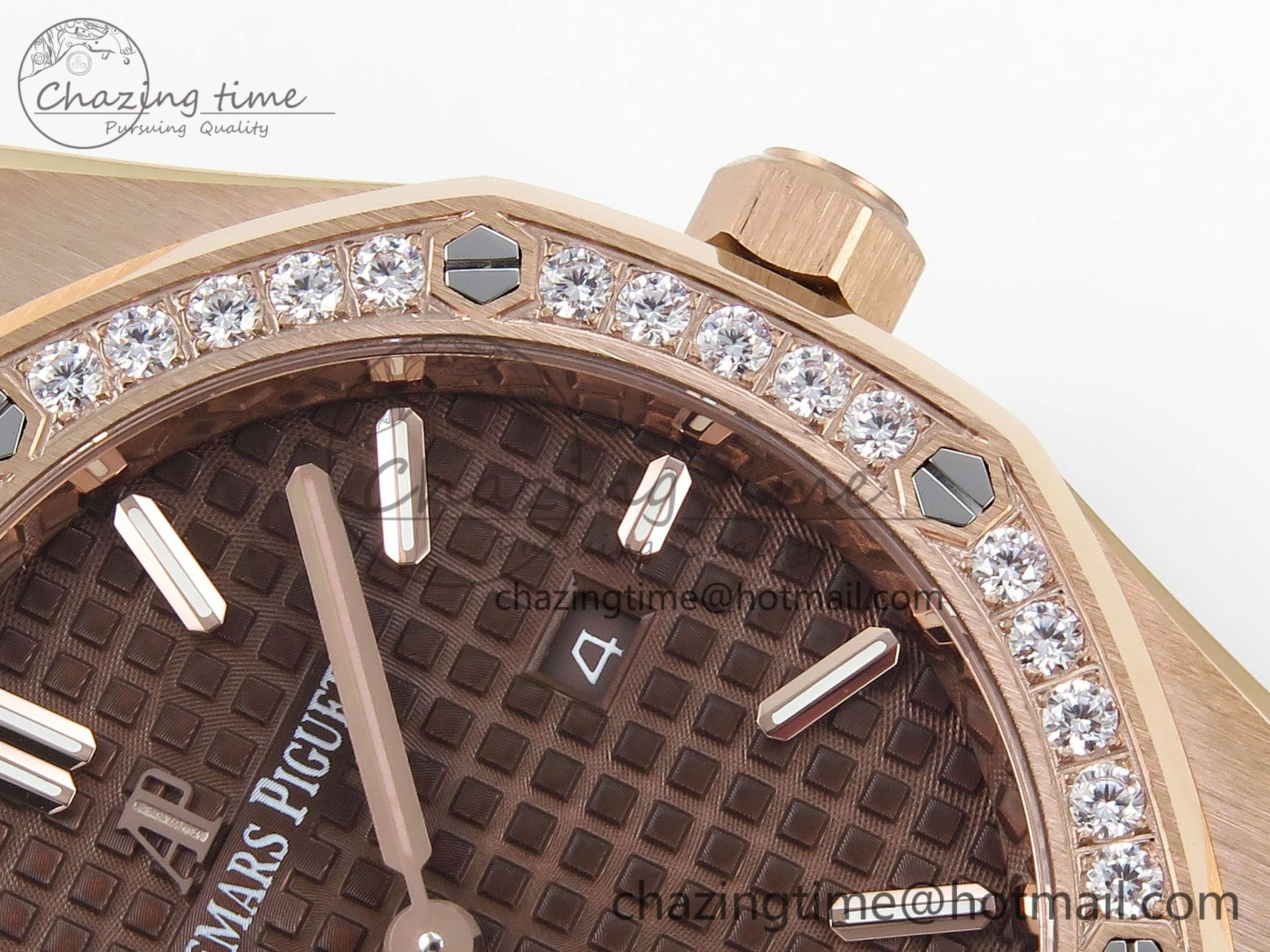 Lady Royal Oak 33mm 67651 Diamonds Bezel RG ZF 1:1 Best Edition Brown Textured Dial on RG Bracelet RONDA Quartz Durable 4469