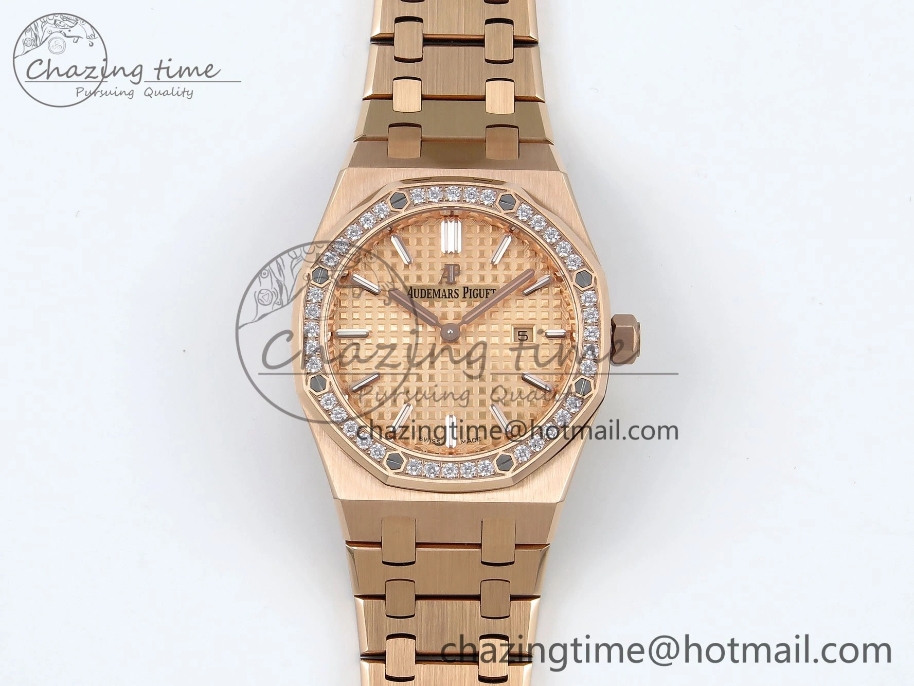 Lady Royal Oak 33mm 67651 Diamonds Bezel RG ZF 1:1 Best Edition RG Textured Dial on RG Bracelet RONDA Quartz WellDesigned 10085
