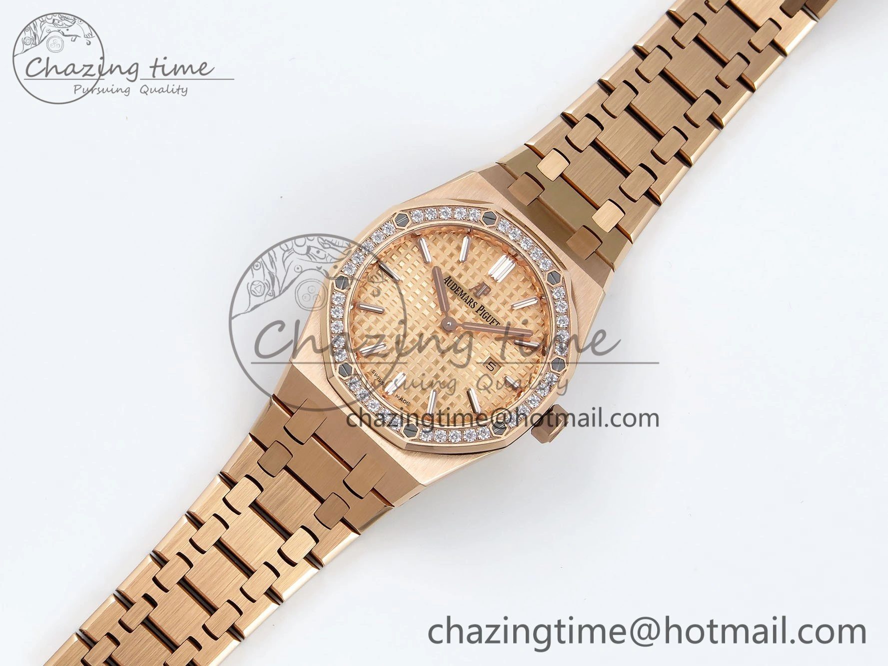 Lady Royal Oak 33mm 67651 Diamonds Bezel RG ZF 1:1 Best Edition RG Textured Dial on RG Bracelet RONDA Quartz WellDesigned 10085